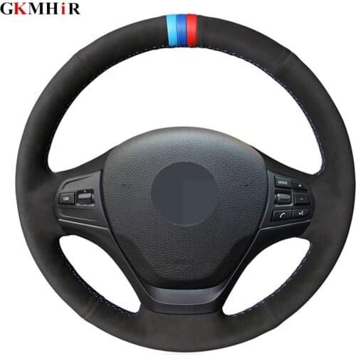 Black Genuine Leather Black Suede Car Steering Wheel Cover For BMW E90 E91 E92 E93 E87 E81 E82 E88 X1 E84 Accessories