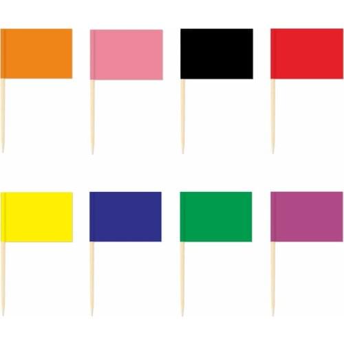 Pure Red Toothpick Flag Yellow Blue Green Orange 3.5X2.5CM Cake Topper Party Cupcake Wedding Lovely Baking Dessert Decorations