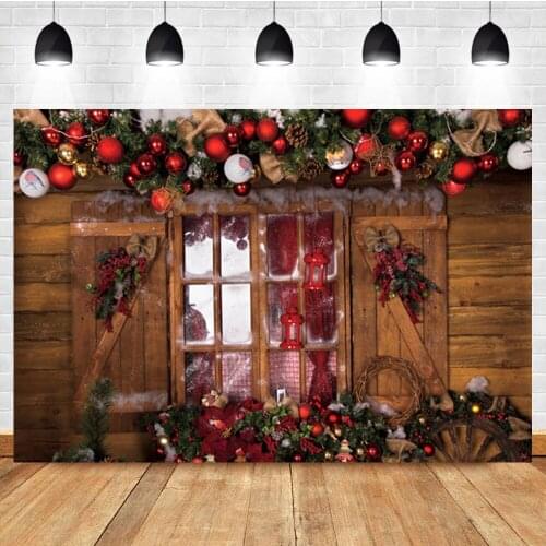 Laeacco Winter Wooden House Christmas Wreath Birthday Banner Photography Backdrop Photographic Photo Background For Photo Studio