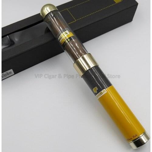 COHIBA Flexible Antihunting Cigar Tube Plastic Metal Cigar Box Travel Humidor Single Holder Cigar Jar Adjustable W/Gift Box
