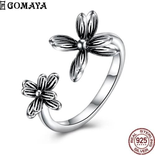 GOMAYA 925 Sterling Silver Ring Romantic Fine Jewelry Adjustable Girl Ring Flowers Design Anniversarys Day Gift for Girlfriend