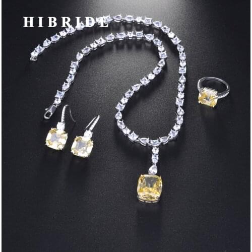 HIBRIDE New Design Brilliant Earring Ring Necklace Jewelry Set For Women Bridal Wedding Accessories Wholesale N-712