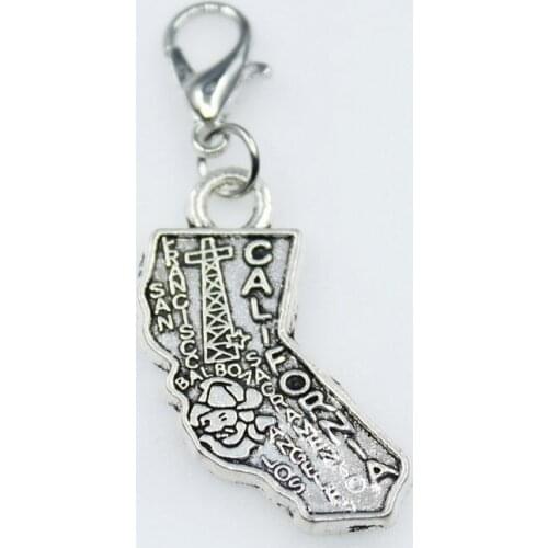 Hot selling 10pcs American California state map dangle charms lobster clasp charms DIY pendant bracelets charm accessories