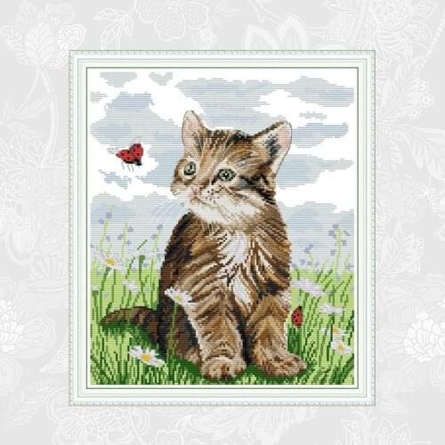 Cat and ladybug Patterns Printed Canvas DIY Handwrok Cross Stitch Kits Counted Cross-stitch Embroidery Needlework Home Decor