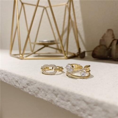 Korean new design fashion jewelry exquisite copper inlaid zircon geometric simple ring elegant womens open ring