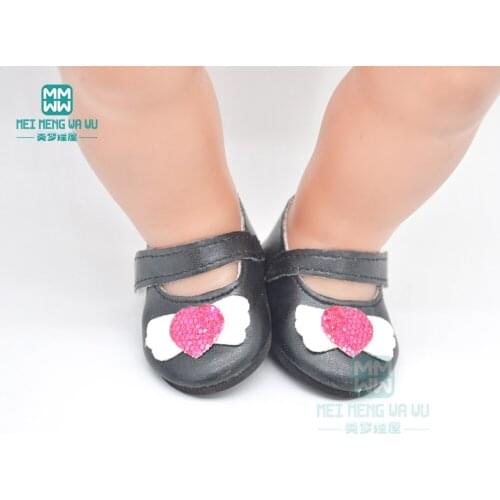 7cm Doll shoes for 43cm new born doll accessories and American doll black fashion baby shoes