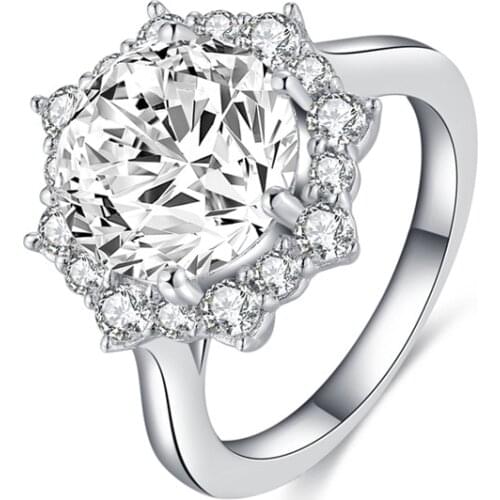 LESF Rings For Women Flower Shape 3 Carat Solitaire Wedding Rings 925 Silver Round Cut Engagement Jewelry