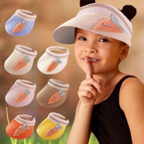 Summer Capless Straw Hat Children Kids Sun Protection Adjustable Hat Boys Girls Cartoon Carrot Visors Sun Hat Straw Caps #T1G