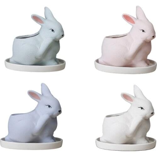 Frosted Cute Rabbit Shaped Succulent Planting Flower Pot Ceramic Bonsai Planter