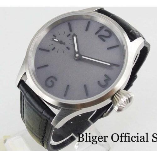 Nologo Mechanical Hand Winding Men Watch Grey Dial 43mm Brushed Watch Case Wristwatch
