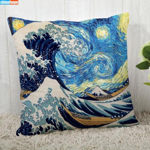 Cartoon Great Wave Off Kanagawa Pillow Cover Customize Pillowcase Modern Home Decorative Pillow Case For Living Room 2020.08.17