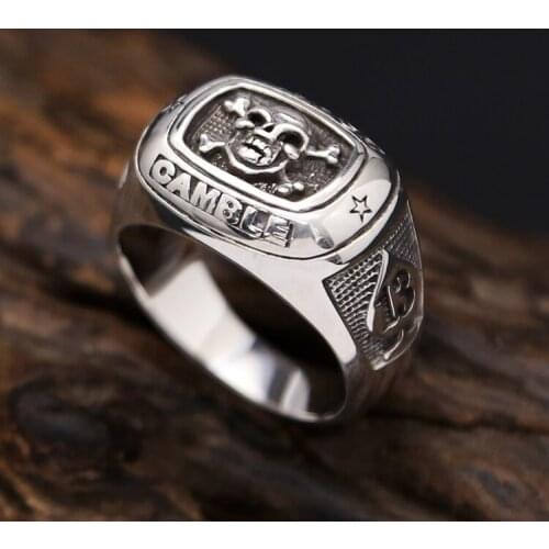 Silver 925 Skull Ring Men 14mm Thick Band Gothic Punk Style 10g 100% 925 Sterling Silver Mens Jewelry Top Quality Lucky Ring