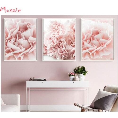 3pcs set 5d DIY Diamond Painting Cross Stitch of"pink rose"Mosaic diamond kits,Diamond Embroidery Crafts,Nordic style wall art