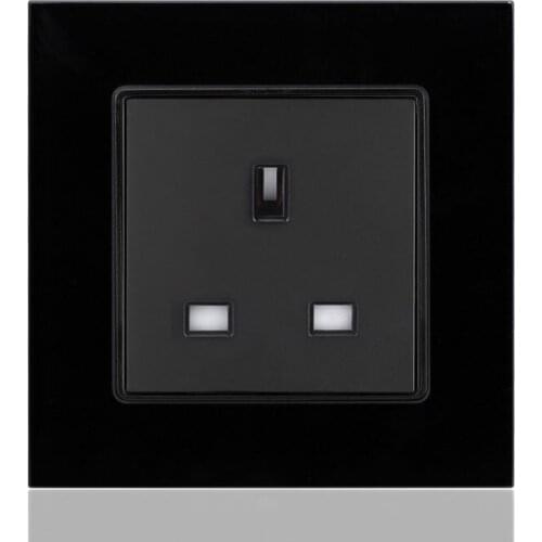 13A Wall Socket UK Standard Electrical Outlet 86mm * 86mm White/Black/Gold Crystal Glass Panel Wall Socket Plug Power Outlet