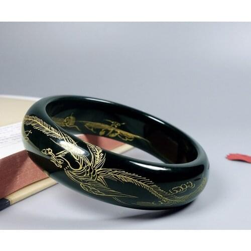 Natural handmade Hetian phoenix green jade bracelet jade bangle women jade jewelry jadeite jade bangles real jade width 15mm