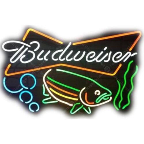 Neon light Signs Budweiser Fish Neon Bulb sign Lamp Handcrafted Beer Bar PUB Business neon Letrero Neons enseigne lumine