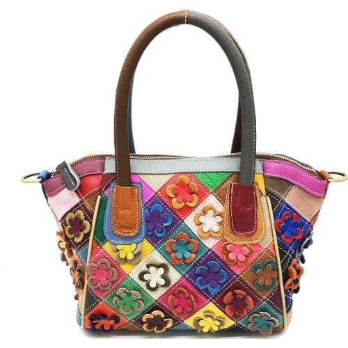 Newest Genuine Leather 3D Flower Womens Shoulder Bag Lady Handbags Crossbody Messenger Bag Handmade Woven Bag Totebag