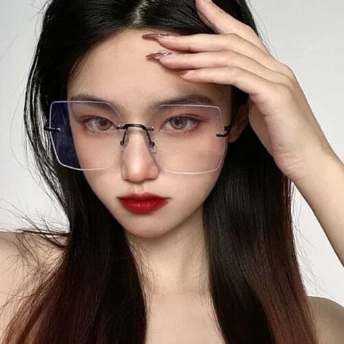 Rimless blue light blocking glasses Women Oversized Square Eyeglasses pink computer blue filter Glasses Female Gaming bezel