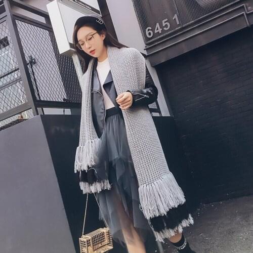 Mingjiebihuo Autumn and winter wool scarf women winter new thick warm fashion wild pure color knit scarf fashion girls shawl