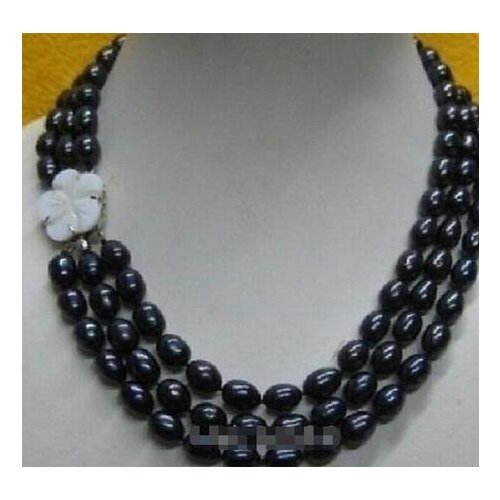 3 rows 10-12 Black natural Pearl Necklace 17"-19" beautiful clasp