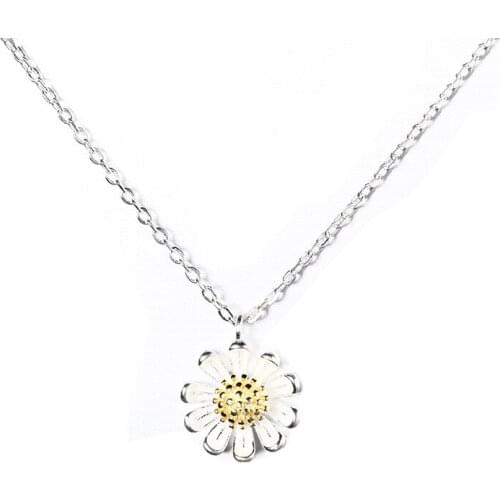 Small Daisy Flower Necklace S925 Sterling Silver Female Pendant Silver Valentines Day Gift for Girlfriend Jewelry