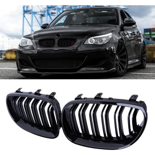 A Pair Gloss Black Car Front Kidney Grilles Grill Racing Grills For BMW 5 Series M5 E60/E61 525i 528i 530i 2003-2010 Car Styling