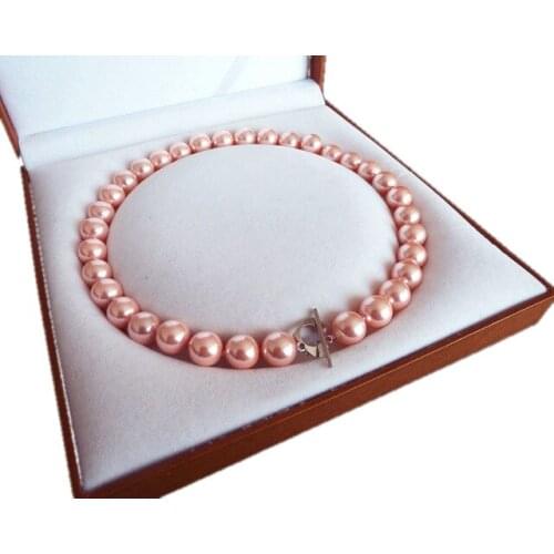 Genuine South Sea 10MM Pink Shell Pearl Necklace Women Gift word 925 Women Party