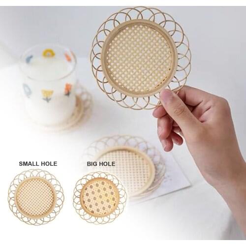 1 Pc Drink Cup Coasters Japanese Style Bamboo Woven Saucer Mat Non-slip Pot Holder Rattan Woven Cup Mat Dining Table Placemat