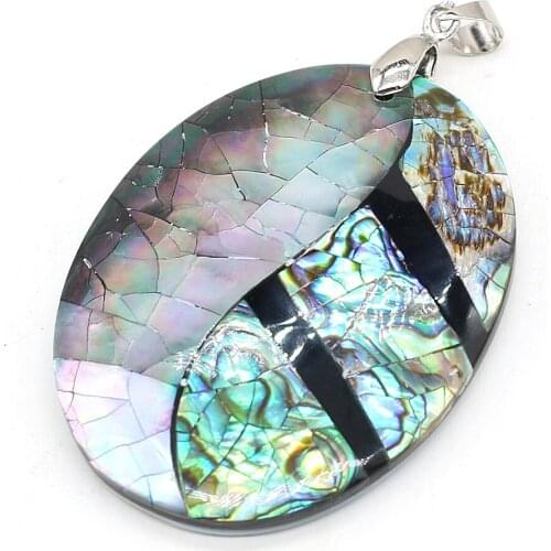 Natural Shell Pendants Necklace Accessories Oval Shape Abalone Shell Black Shell Combined Charm For Jewelry Making Bracelet Gift