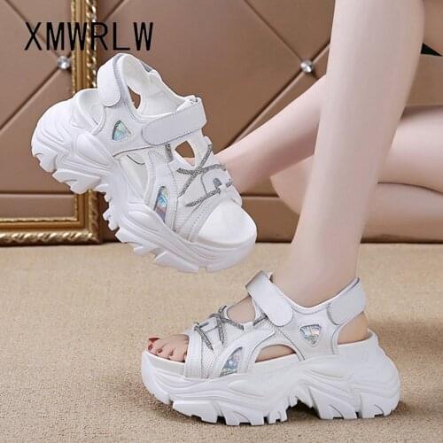 XMWRLW PU Leather Casual Hook Loop Women Summer Sandals High Heels Female Shoes 2021 Summer Women Sandals Non-Slip Shoes Sandal