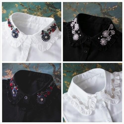 Diamond beaded autumn winter chiffon shirt collar sweater decorative collar patches for clothes parches bordados para ropa