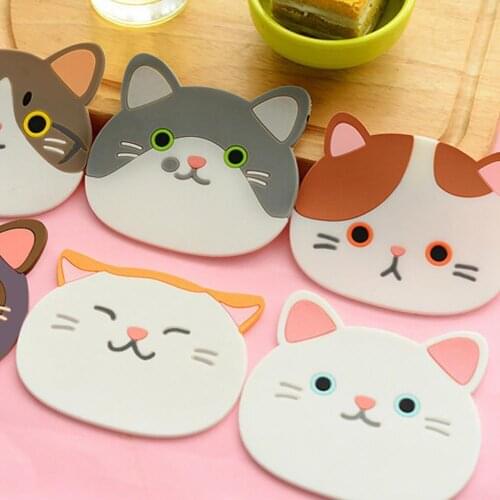 Cute Heat Insulation Silicone Cat Pattern Coaster Cup Mat for Home