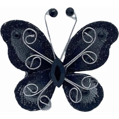 Suoja 10pcs black Organza Wire Rhinestone Butterfly Glitter Wire Butterflies For Craft Party Wedding Decorations