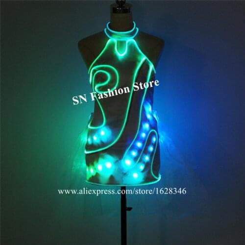 TC-208 Programmable LED dress women stage show luminous dance costumes colorful skirt full color glowing clothe led dj cheongsam