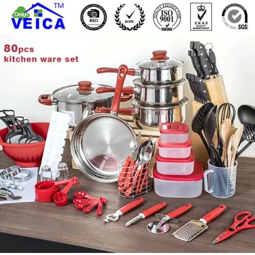 Top Fashion Real Cookware Cooking Pots And Pans Set 80 Piece Kitchen Starter Combo Utensil