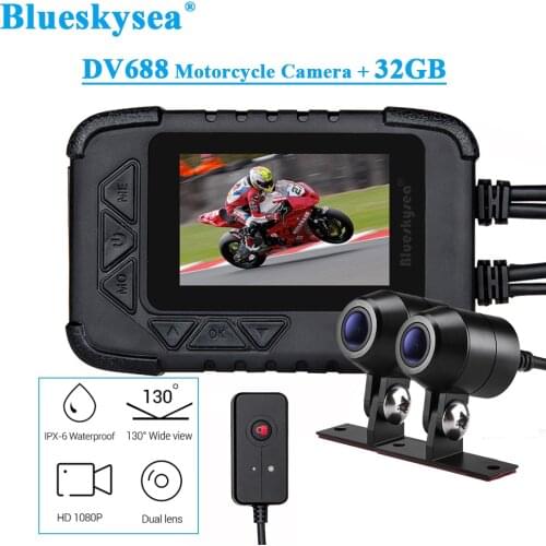 Blueskysea DV688 Motorcycle vehicle Camera 1080P Auto DVR GPS Moto Dash Cam Dual Front Rear camcorders Recorder with 32GB
