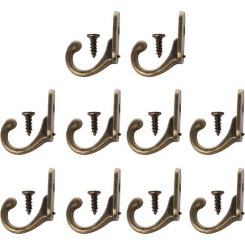 10PCS Vintage Bronze Double Coat Hangers Wall Mounted Entryway Hooks With Screws