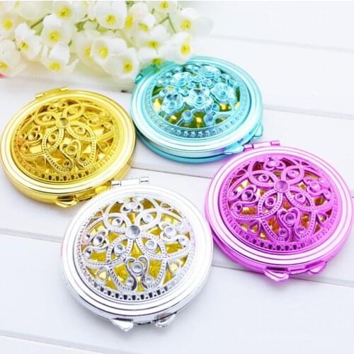 Vintage Hand Mirrors Pocket Mirror Mini Compact Mirrors Girl Double-Side Folded Hollow Out Makeup Mirror LX3117