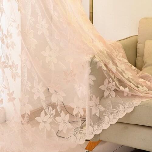 Korean Style Curtains for Living DiningRoom Bedroom Lace Peach Blossom Cotton Linen Tulle Curtain Finished Product Customization