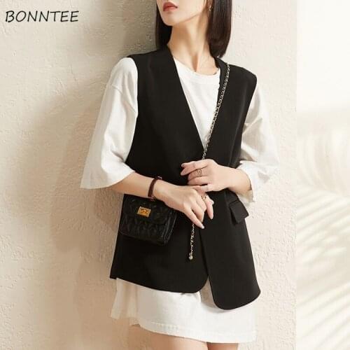 Vests Women Summer Sleeveless Pure Cropped Leisure Female Korean Style All-match V-neck Retro Fashion Streetwear Single Button