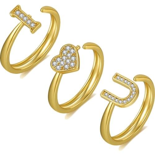 Chunky Rings Statement Ring For Women Gold Color Iced Out Zircon Letter LOVE Rings For Female Adjustable Opening Jewelry KAR217