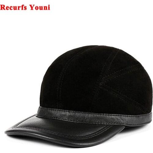 Winter Mens Fur Baseball Caps Elderly Genuine Leather Casual Outdoor Warm Ear Protection Hats Homme Flying Gorra Trucker