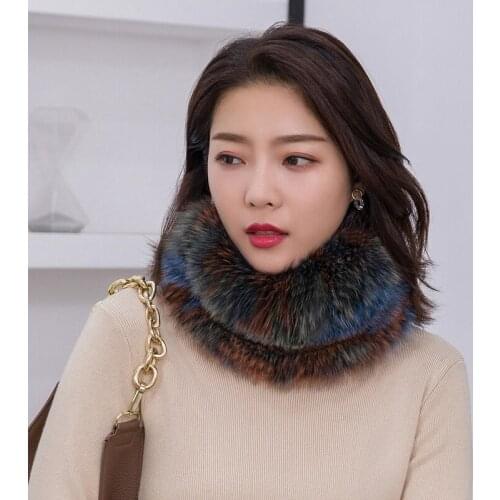 Winter Fur Scarf Headband Real Fox Fur Warm Neckerchief Elastic Fluffy Soft White Coffee