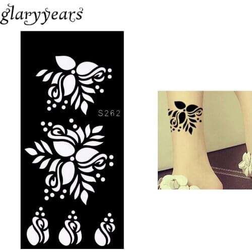 1 Piece Henna Tattoo Stencil Hollow Flower Leaf for Beauty Women Body Art Painting Design Black Color Henna Tattoo Template S262