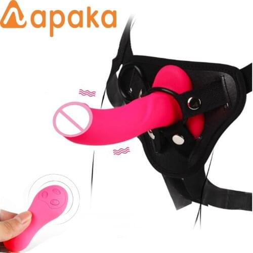 Remote Control Strapon Dildo Vibrator for Lesbian 10 Speed Vibrating Strap on Dildo Panties Bondage Penis Sex Belt for Couples