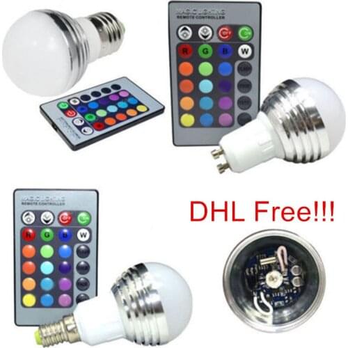 100Pcs 3W RGB B22/GU10/E14/MR16 16 Colors LED Light Bulb Lamp Spotlight 85-265V + IR Remote Control DHL free shipping