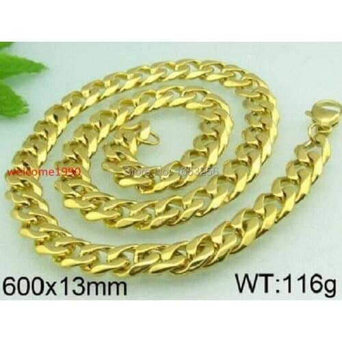 13mm 24'' Gold Stainless Steel Fashion Curb Link Chain Necklace Nice Gifts For Father