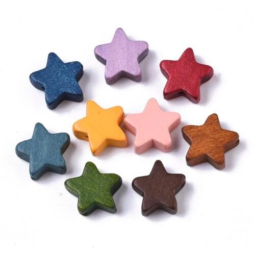200pcs Colorful Painted Natural Star Wood Beads Flat Loose Spacer Wooden Beads for Jewelry Making Crafts Accessories 14~15mm