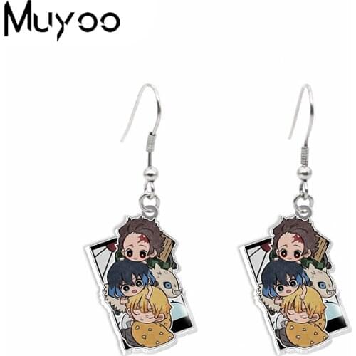 2021 New Acrylic Dangles Demon Slayer Cute Anime Cartoon Characters Kimetsu no Yaiba Epoxy Fish Hook Earrings