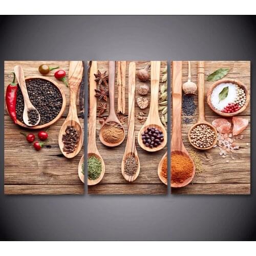 3 Panel Spoon Grains Spices Canvas Painting kitchen Room Decoration Home Decor Wall Art Posters And Prints HD Food Picture